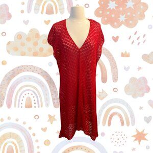 Lars Andersson Red Cotton V-Neck Dress, L/XL